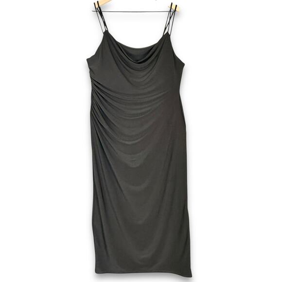Zara LittleBlackDress Slip Slinky Cowl Draped Neck Open Back Midi L Minimalist - Picture 4 of 10